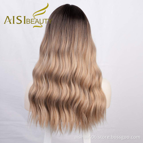 Aisi Beauty Wholesale Vendor Long Wavy Body Wave Ombre 613 Blonde Wig Lace Frontal Synthetic Hair For Black Women Lace Front Wig